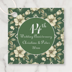 Ivory Floral and Emerald Wedding Anniversary Favour Tags
