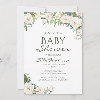 Ivory Floral Baby Shower Invitation