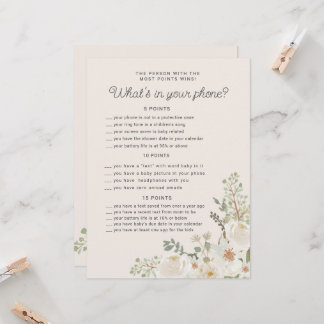 Ivory Floral Baby Shower Phone Game Card