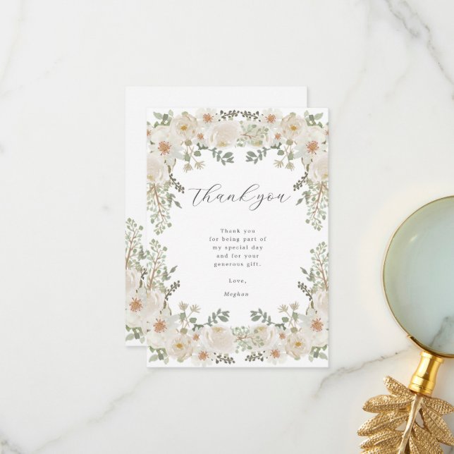 Ivory Floral Baby Shower Thank You Card (Front/Back In Situ)