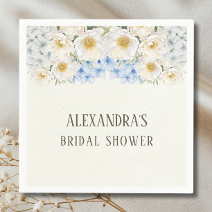 Ivory Floral Blue Hydrangea Garden Bridal Shower Napkin