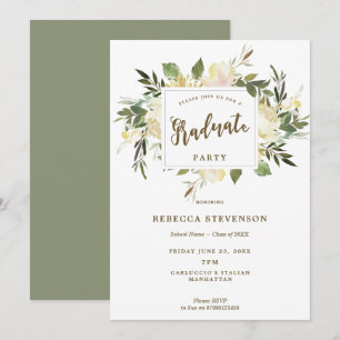 ivory floral boho graduation party invitation
