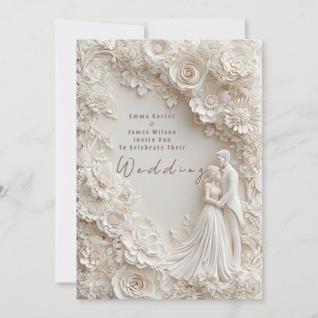 🤍 Ivory Floral Border Bride Groom Wedding Theme  Invitation (Front)
