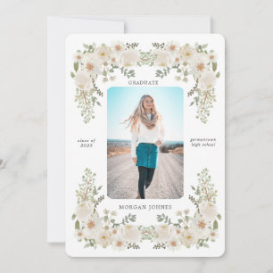 Ivory floral border photo graduation announcement