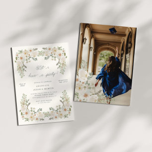 Ivory Floral Border Photo Graduation Party Invite