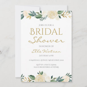 Ivory Floral Bridal Shower Invitation, Wedding Invitation