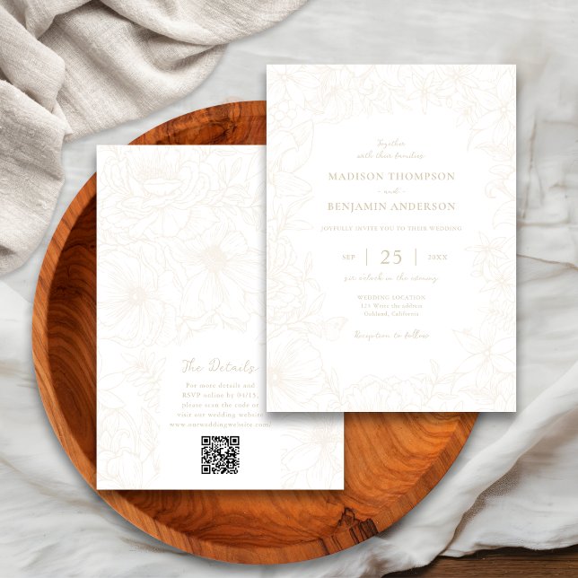 Ivory Floral Garden Arch RSVP QR Code Wedding Invitation (Creator Uploaded)