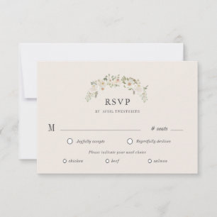 Ivory Floral Garden Wedding RSVP Meal Choice Card
