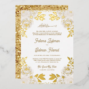  Ivory Floral Gold Glitter Islamic Muslim Wedding