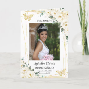 Ivory Floral Gold Quinceañera Order of Event Program