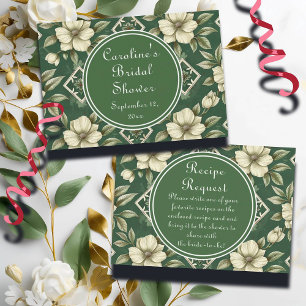 Ivory Floral Green Emerald Bridal Recipe Request Enclosure Card