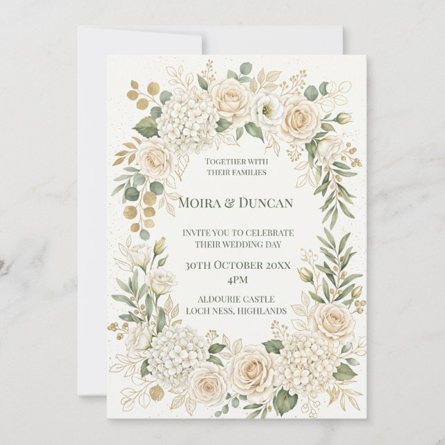 Ivory Floral Greenery Wedding Invitation (Front)