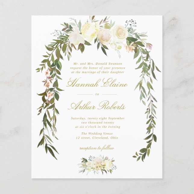 ivory floral greenery wedding invitation (Front)
