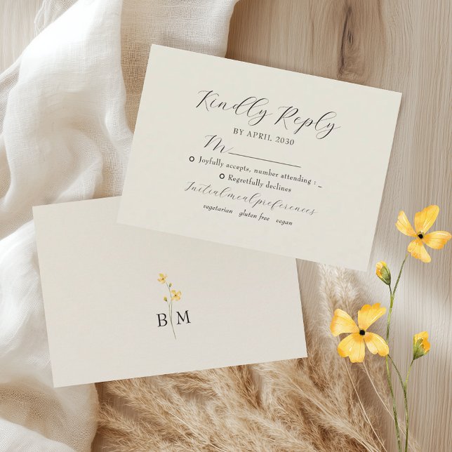 Ivory Floral Monogram Wedding RSVP Card (Creator Uploaded)