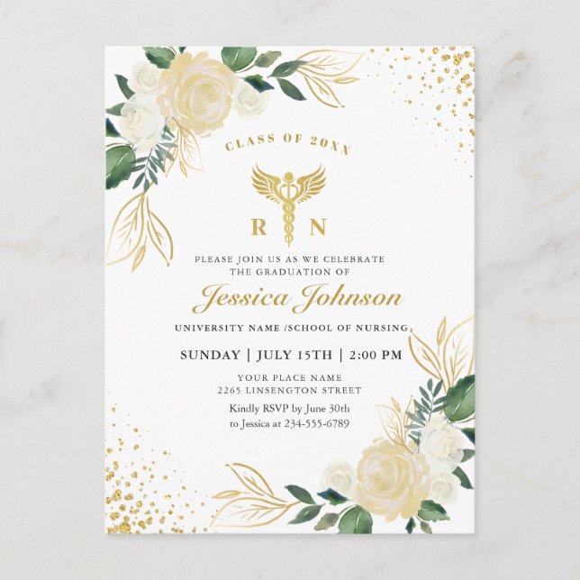 Ivory Floral Nursing School Graduation Invitation (Devant)