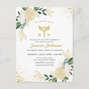 Ivory Floral Nursing School Graduation Invitation Postcard