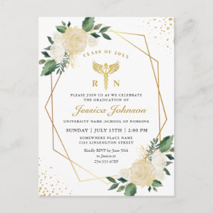 Ivory Floral Nursing School Graduation Invitation Postcard