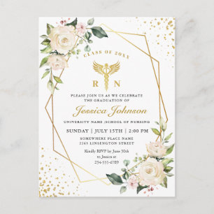 Ivory Floral Nursing School Graduation Invitation Postcard