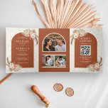 Ivory Floral Pampas Terracotta QR Code Wedding Tri-Fold Invitation<br><div class="desc">Amaze your guests with this elegant wedding invite featuring beautiful earthy flowers and dried palm leaves with online RSVP card. Simply add your event details on this easy-to-use template and adorn this card with your favourite photos to make it a unique personalized one-of-a-kind invitation.</div>