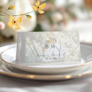 Ivory Floral Photo Wedding Place Card