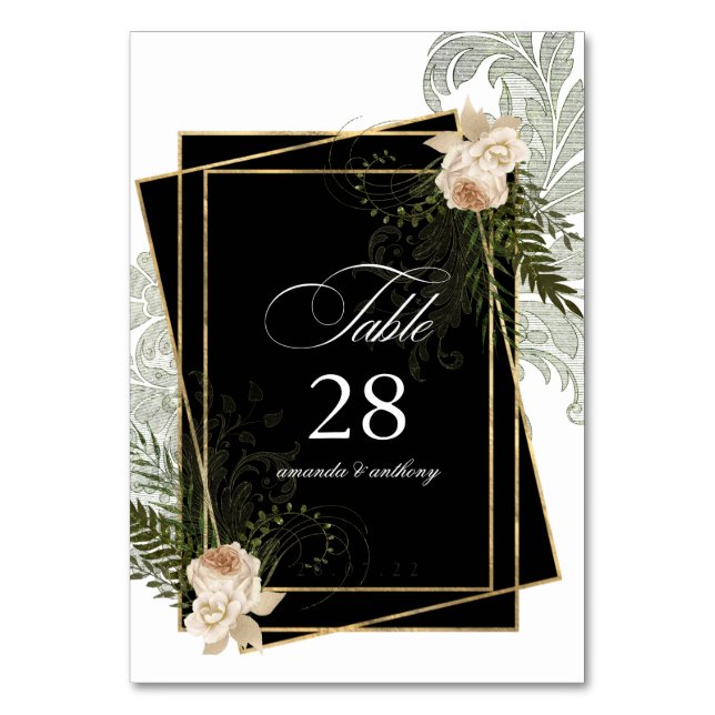 Ivory Floral Polygonal Rustic Wedding Table Number (Front)