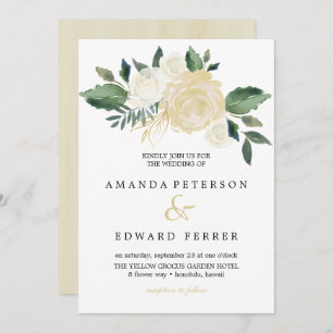 Ivory Floral  Roses bouquet wedding blush pink Invitation