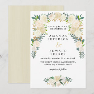 Ivory Floral  Roses Garland wedding blush pink Invitation