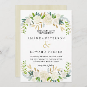 Ivory Floral  Roses  wedding blush pink Invitation