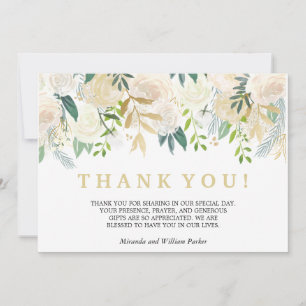 Ivory Floral Roses wedding Thank you mint Card