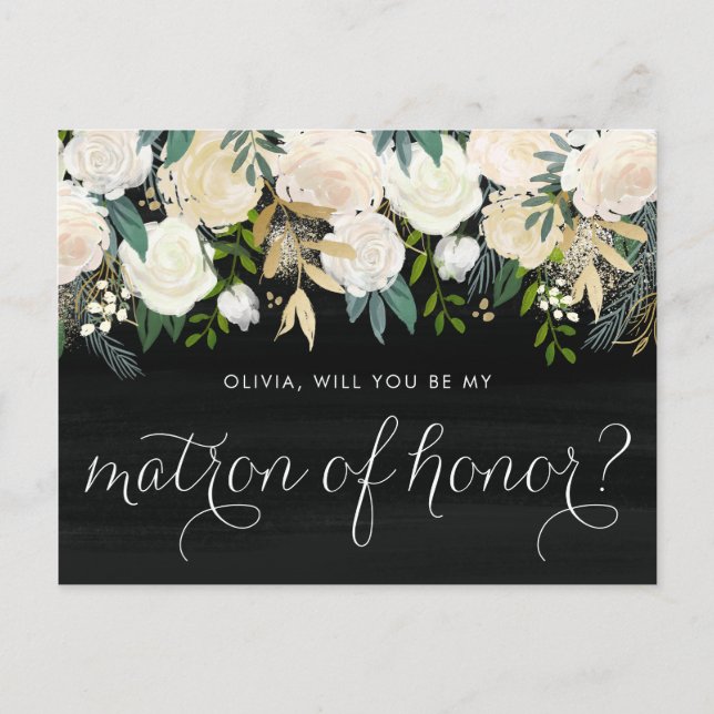 Ivory Floral Rusitc Will You Be My Matron of Honou Invitation Postcard (Front)