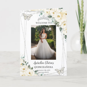 Ivory Floral Silver Quinceañera Order of Event Program