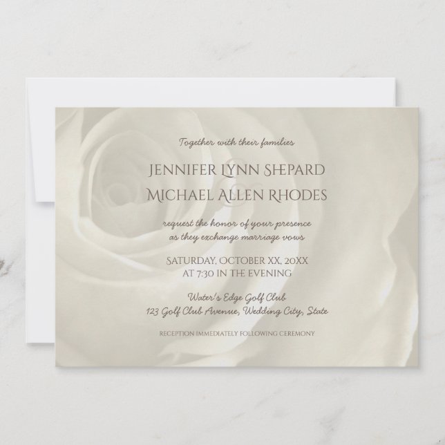 ivory floral simple elegant wedding invitation (Front)