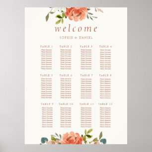 Ivory Floral Watercolor 12 Table Wedding Poster