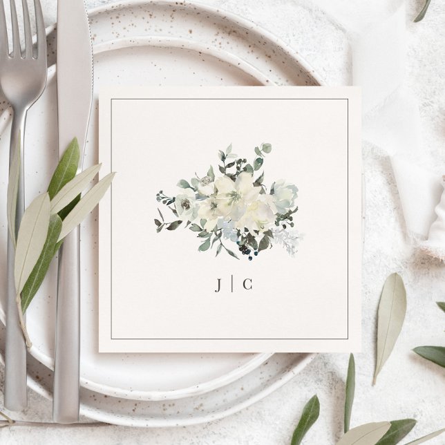 Ivory Floral Watercolor Wedding Initials Napkin (Creator Uploaded)