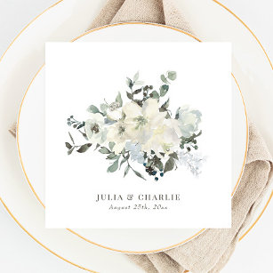 Ivory Floral Watercolor Wedding Napkin