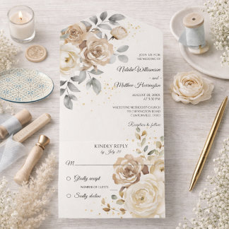 Ivory Floral Wedding All In One Invitation