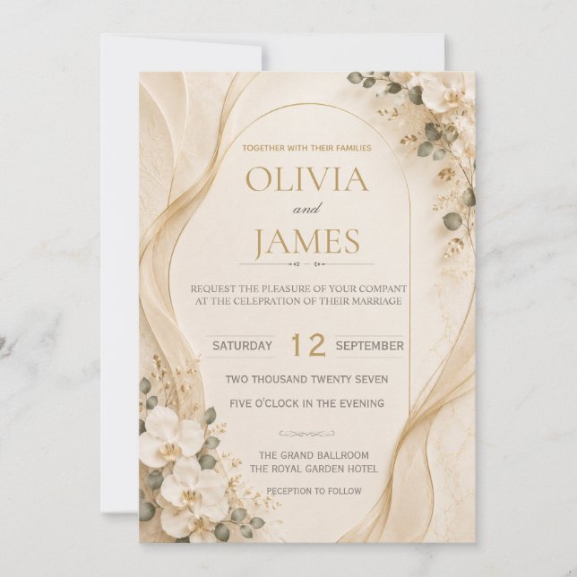 Ivory Floral Wedding Invitation (Front)