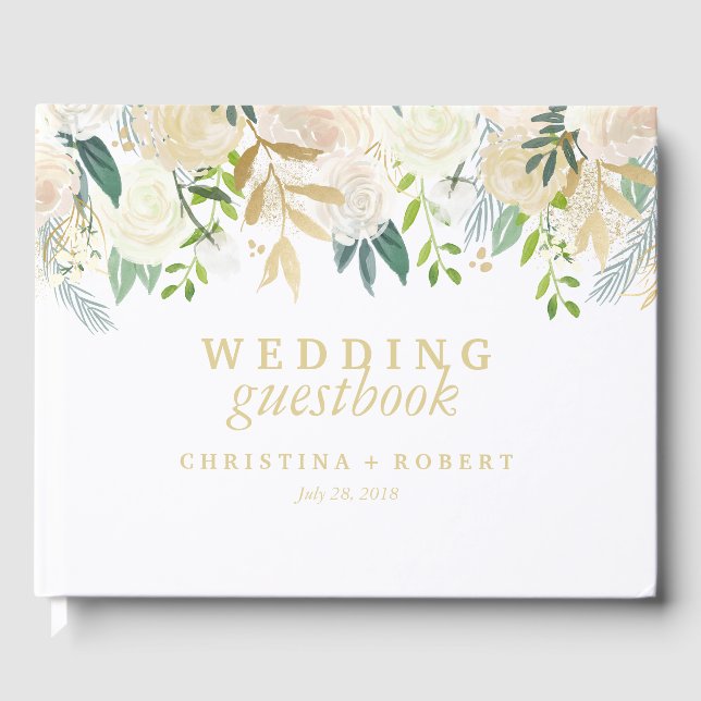 Ivory Floral Wedding Personalized mint Guest Book (Front)