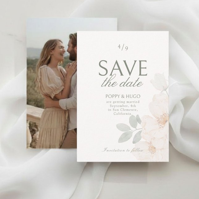 Ivory | Floral Wedding Save the Date Card (Creator Uploaded)