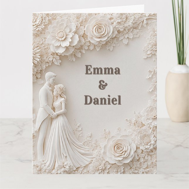 🤍 Ivory Floral Wedding Silhouette Frame🤍 Card (Front)
