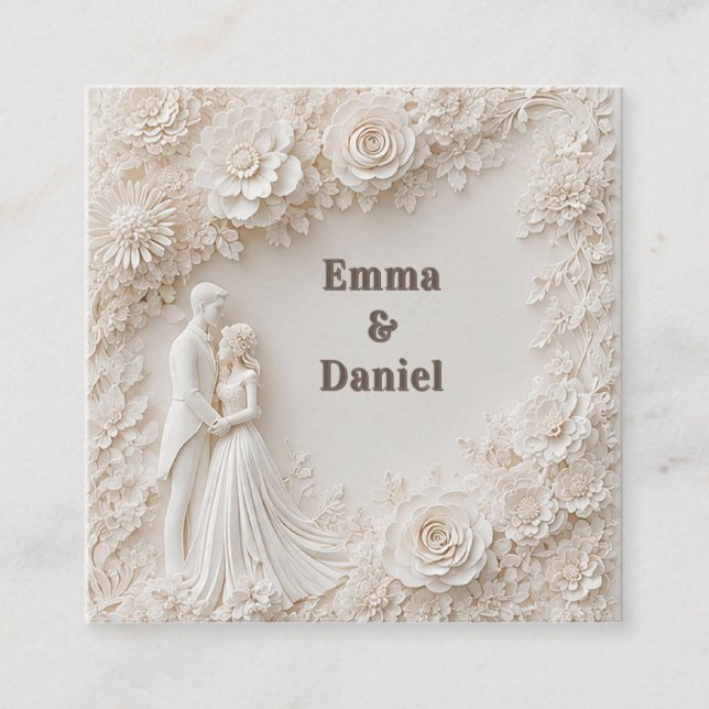 🤍 Ivory Floral Wedding Silhouette Frame🤍 Enclosure Card (Front)