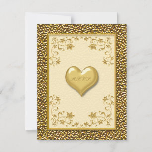 Ivory Floral with Gold Heart RSVP Card
