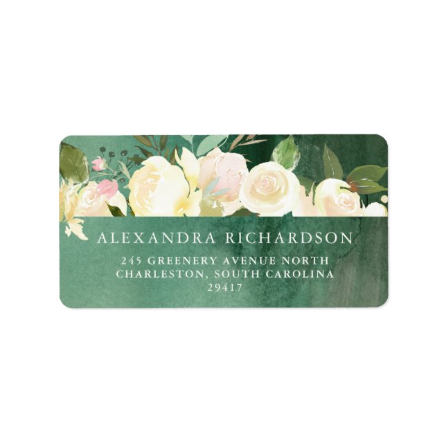 Ivory Floral with Green | Watercolor Wedding Label (Front)