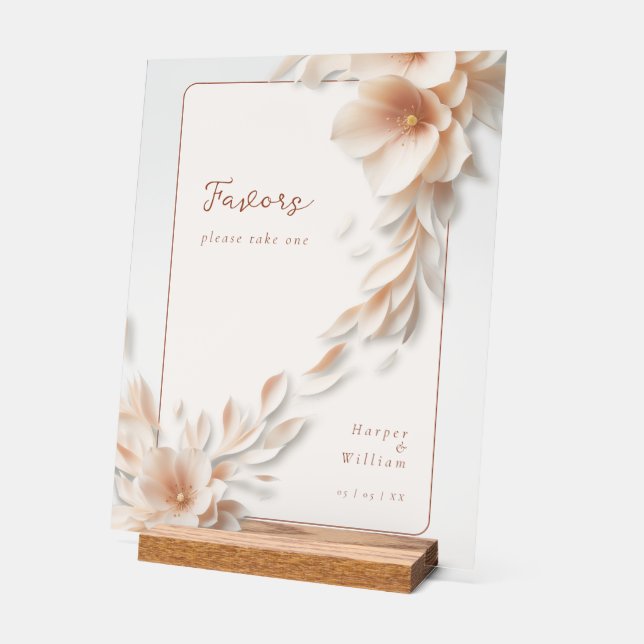 ivory florals flowing acrylic wedding  acrylic sign (Angle)