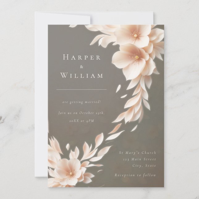 ivory florals flowing wedding invitation (Front)