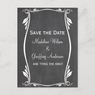 Ivory Flourish Chalkboard Save the Date Postcard