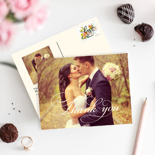 Ivory Flourish Thank You Wedding Photo Postcard