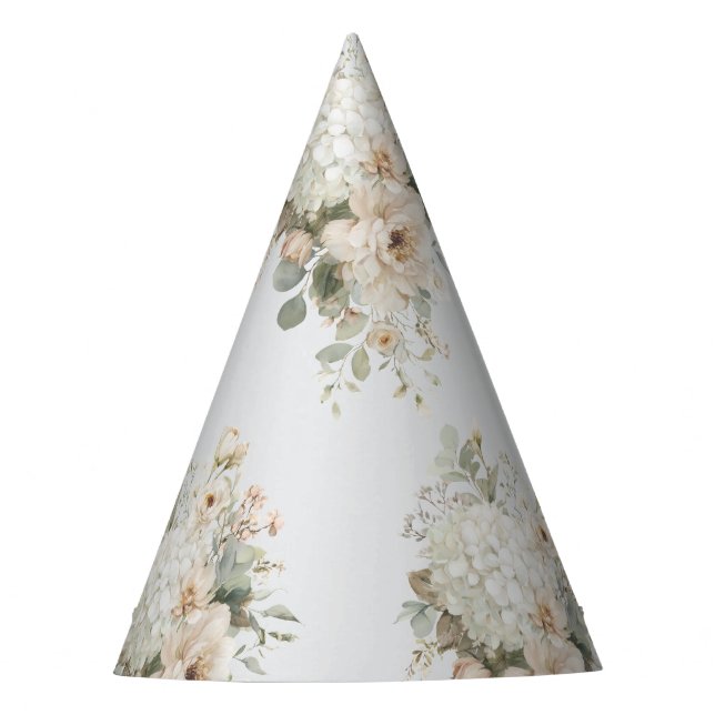 Ivory Flower Arrangements Sticker – Elegant Floral Party Hat (Front)