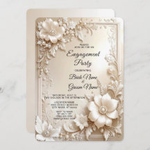 Ivory Flowers Engagement Invitation