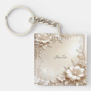 Ivory Flowers Keychain
